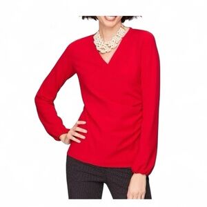 Talbots Women’s faux wrap blouse top long sleeve red Size Medium NWT